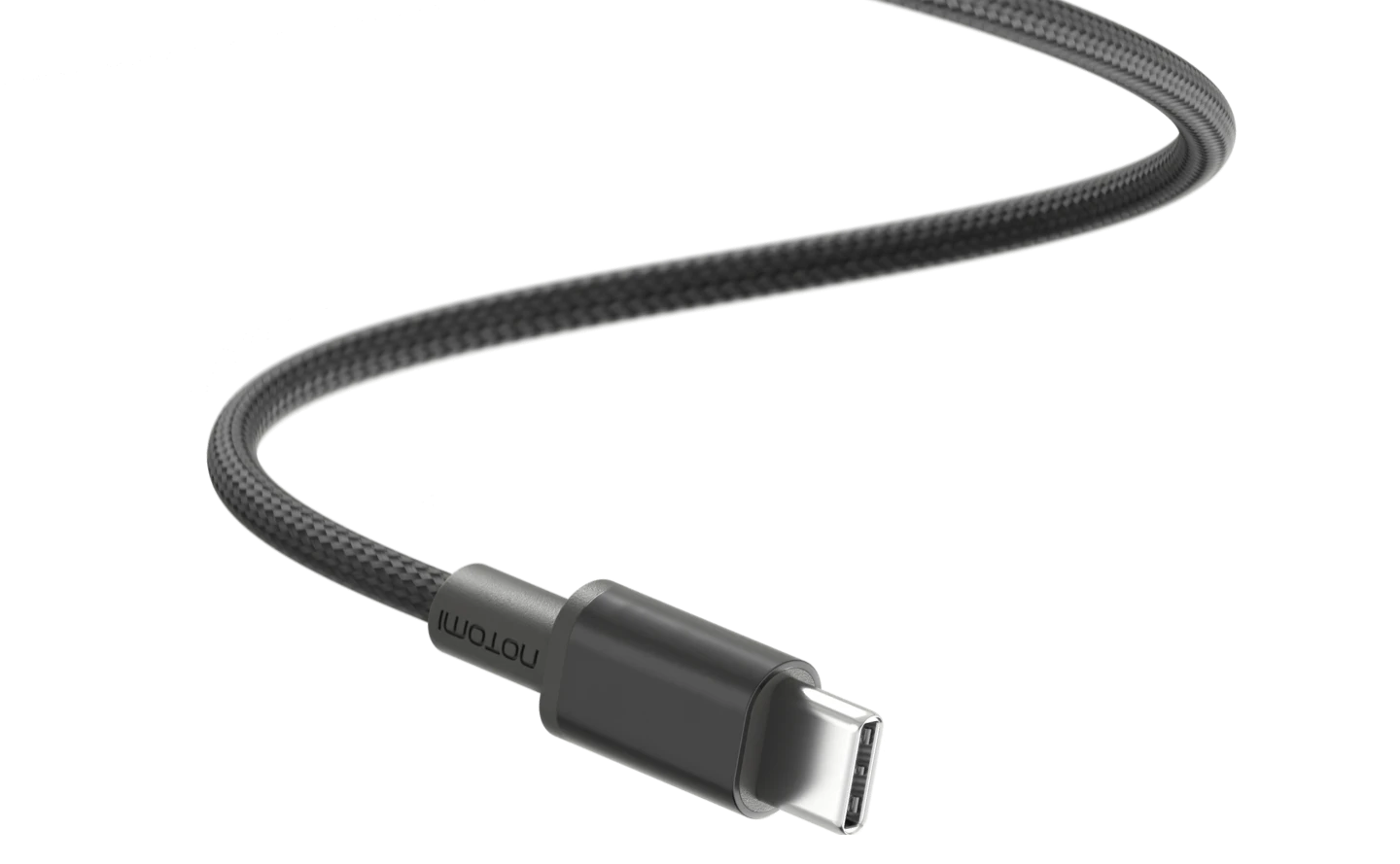 Biały kabel z magnetycznym, nylonowym oplotem USB-C do USB-C Notomi 100 W, testowany na 20 000 zgięć i obciążenie do 10 kg.