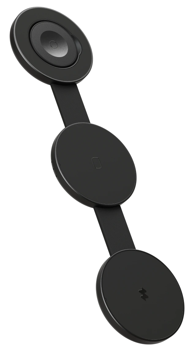 Noto Charge Pad Go – szybka składana biała mini ładowarka indukcyjna 15 W z trzema strefami ładowania dla iPhone’a, Apple Watch i AirPods.