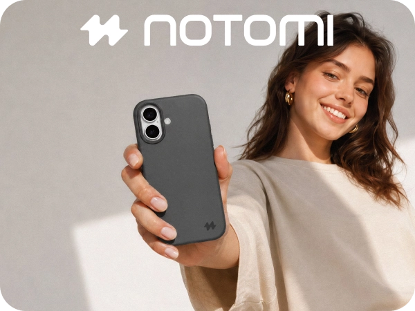 Kobieta trzyma iPhone 18 Pro Max w pomarańczowym etui silikonowym MagSafe Notomi, prezentując minimalistyczne wykończenie, dopasowanie do telefonu i elegancki design akcesorium.