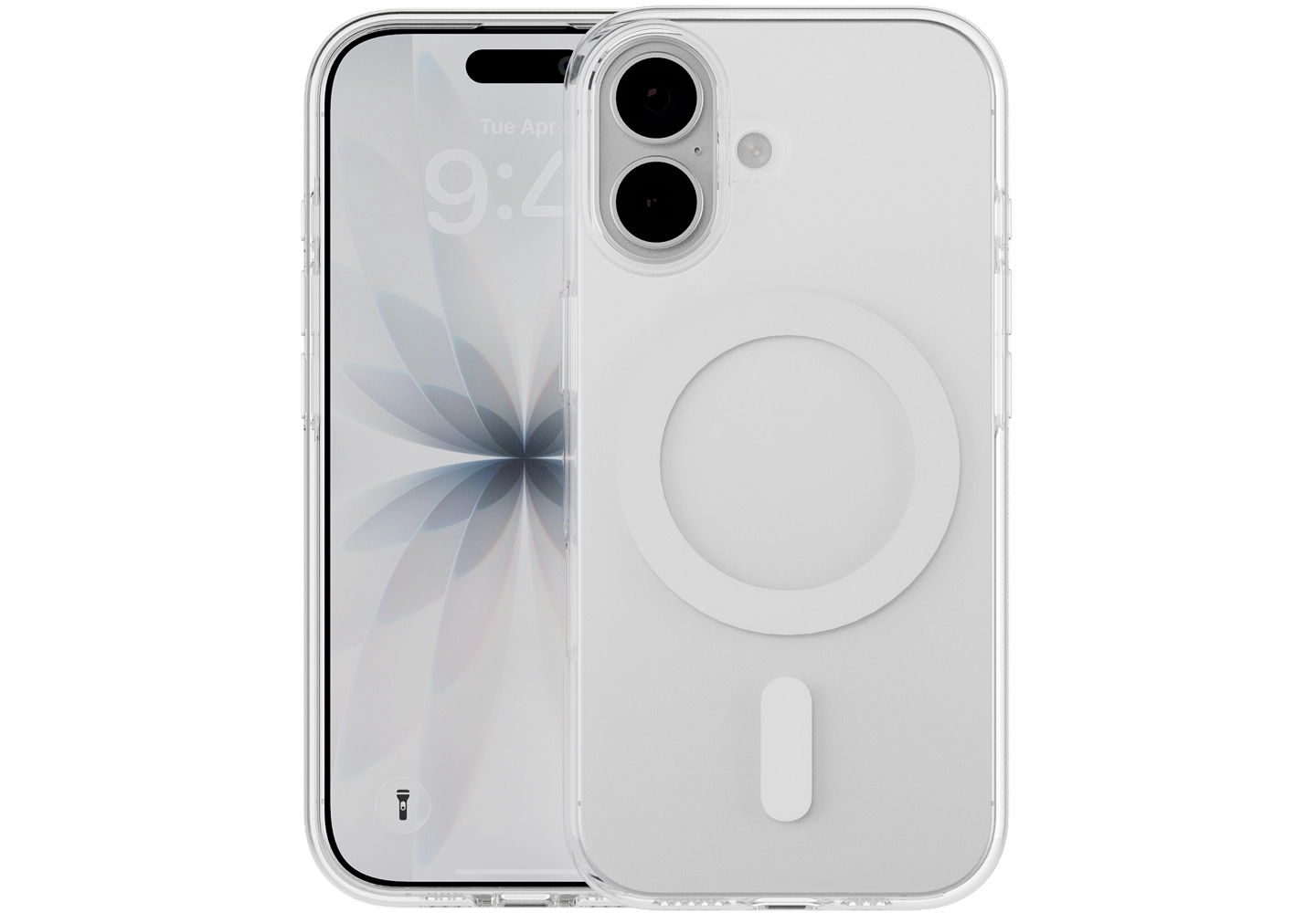 Przezroczyste etui z TPU Clear MagSafe Notomi do iPhone 15, pokazujące dopasowaną konstrukcję, osłonę boków, narożników i modułu aparatu dla ochrony smartfona przed codziennymi uszkodzeniami.