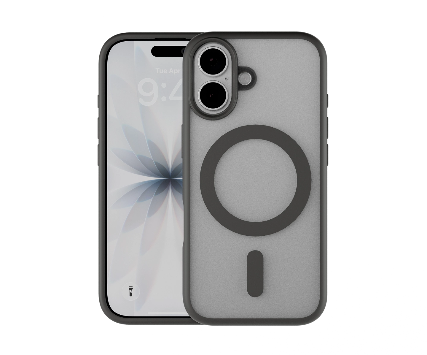 Matowe, przyciemniane etui z TPU Frosted MagSafe Notomi do iPhone 15 Pro, pokazujące dopasowaną konstrukcję, osłonę boków, narożników i modułu aparatu dla ochrony smartfona przed codziennymi uszkodzeniami.