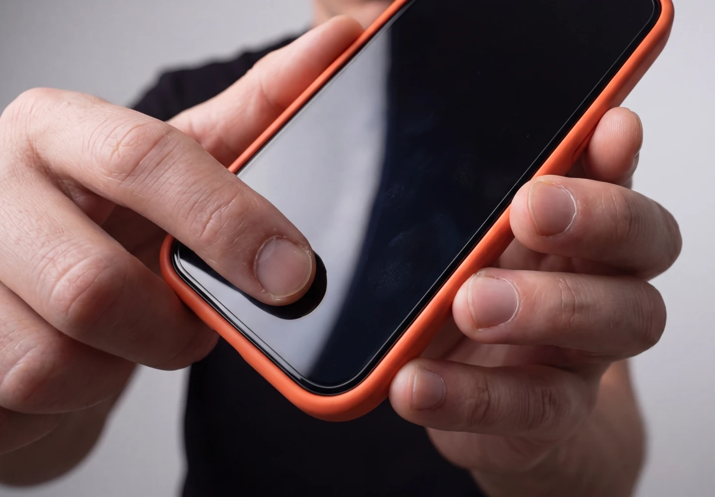 Palec przesuwa się po ekranie iPhone’a ze szkłem prywatyzującym Notomi 9H z powłoką oleofobową, nie zostawiając zabrudzeń.