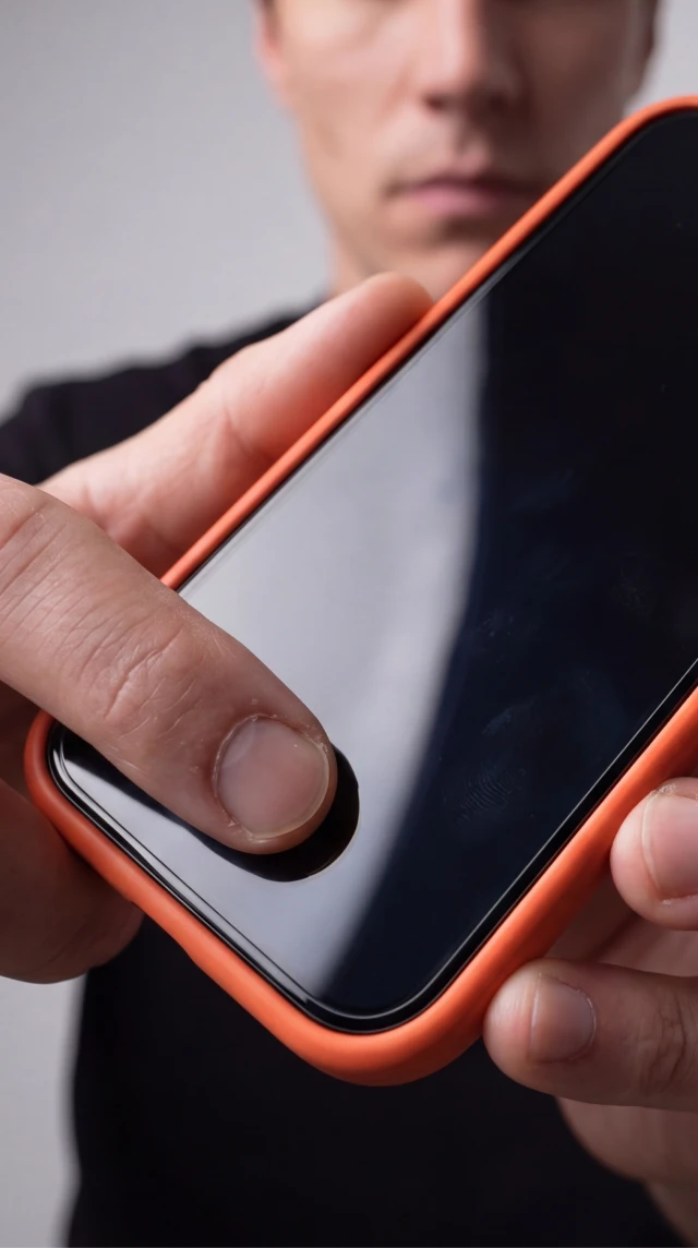 Palec przesuwa się po ekranie iPhone’a ze szkłem prywatyzującym Notomi 9H z powłoką oleofobową, nie zostawiając zabrudzeń.