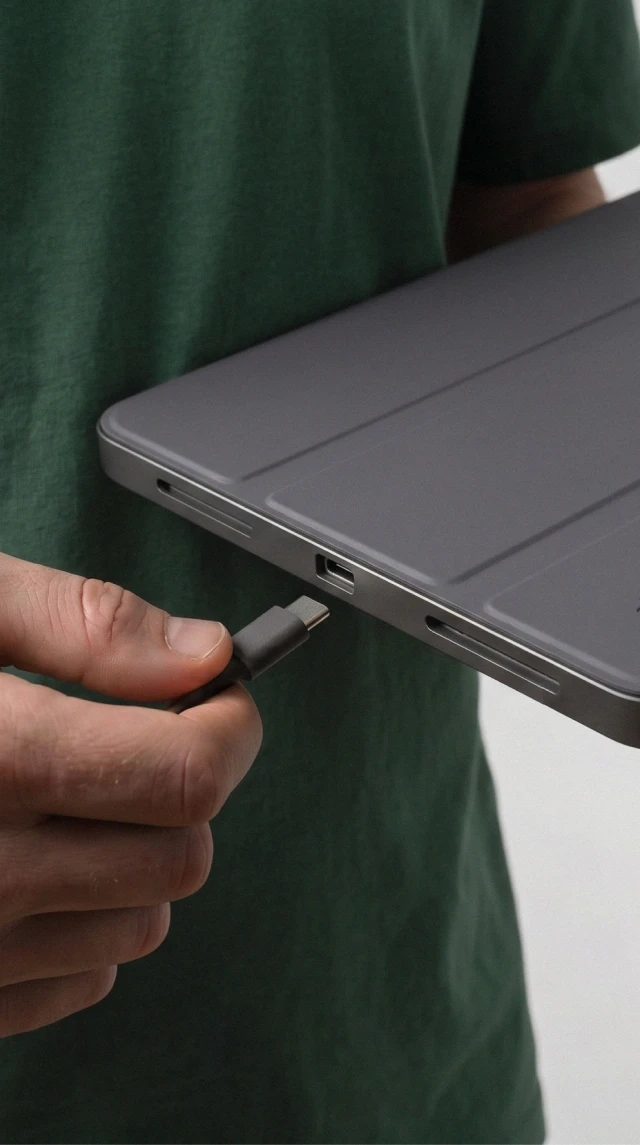 Dopasowane etui Notomi do iPada Pro 13 cali zapewnia swobodny dostęp do portu USB-C.