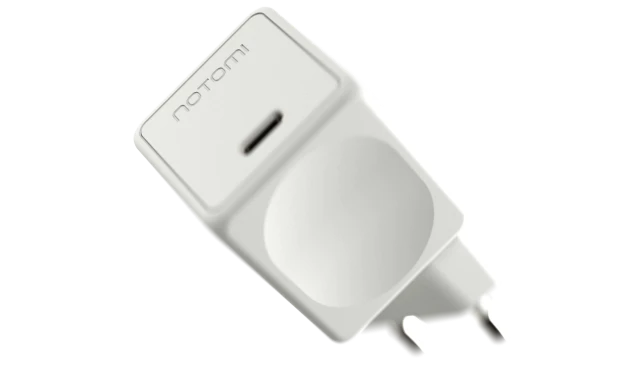 Kompaktowa biała ładowarka sieciowa Notomi 20 W z portami USB-A i USB-C.